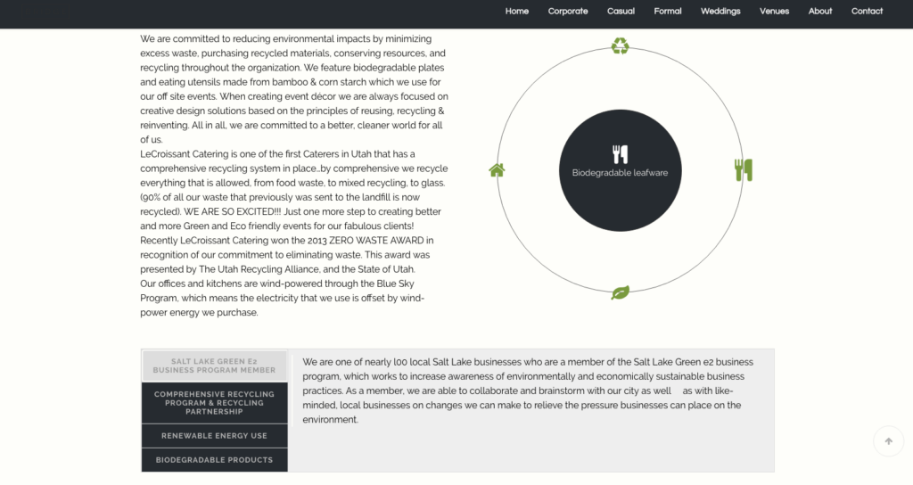 Lux Catering and Events includes sustainable catering and green business practices