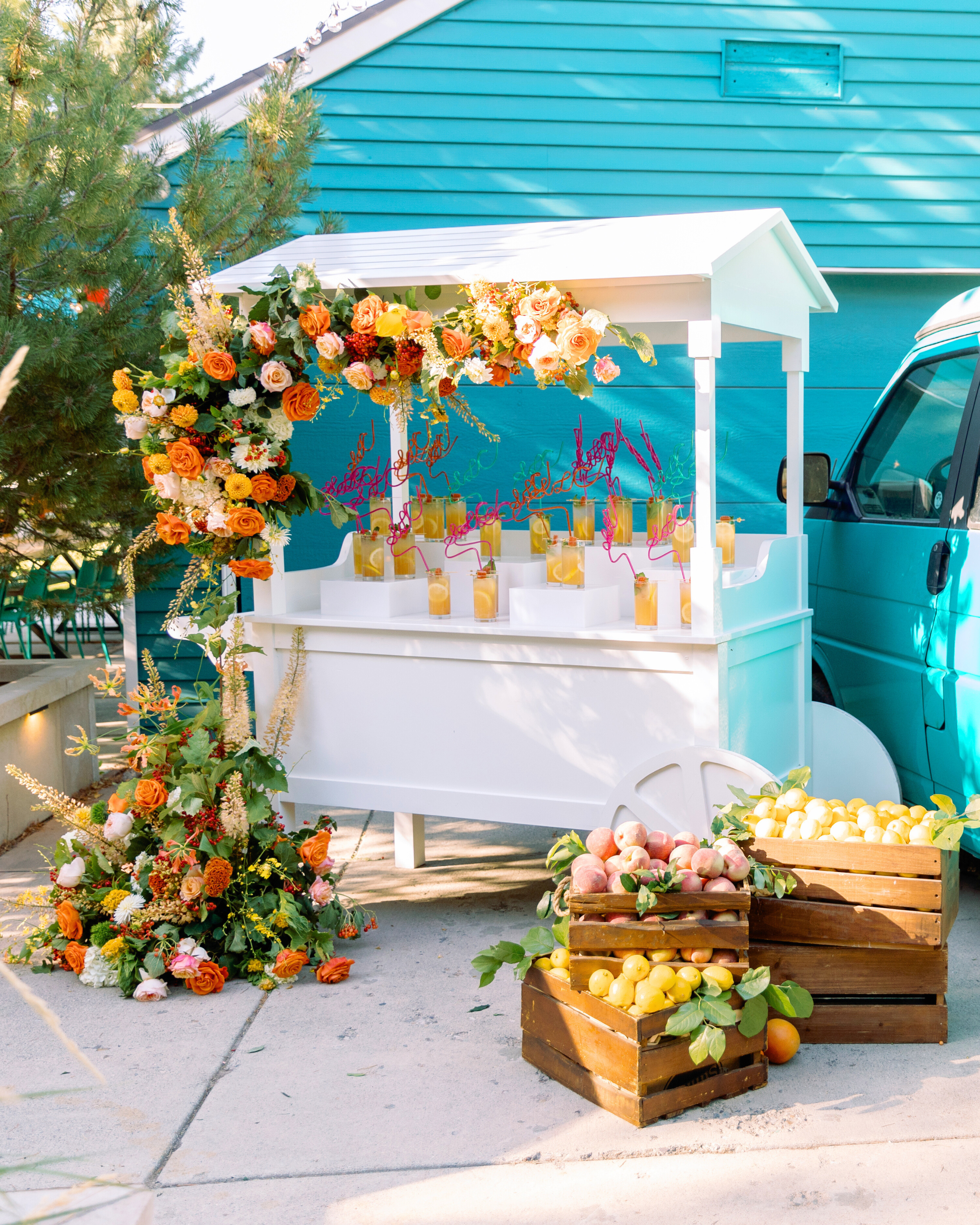 outdoor lemonade cart with flowers